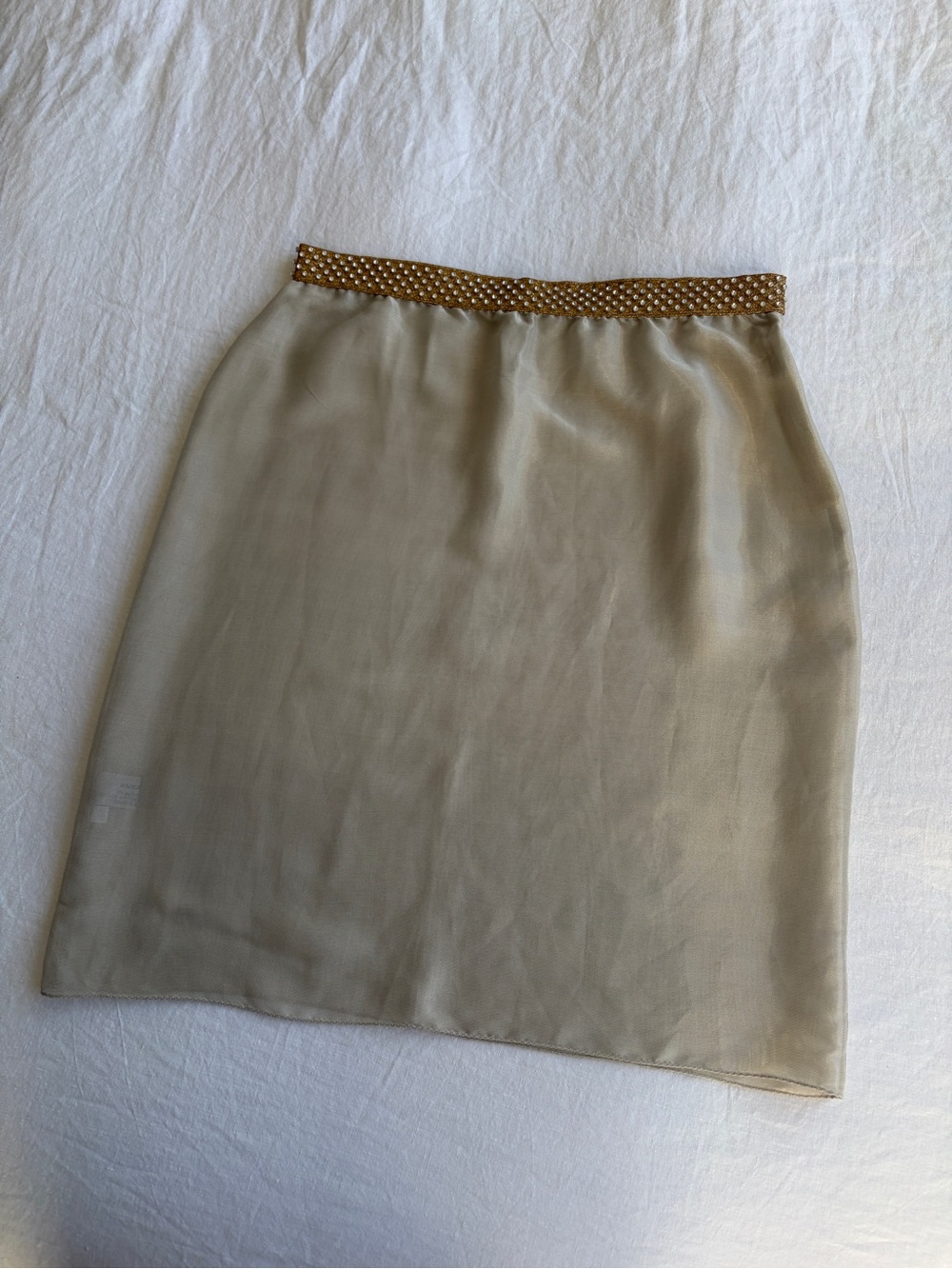 Miu Miu SS 2000 Crystal Embellished Silk Sheer Pencil Skirt Gray Silver Gold - Picture 8 of 14